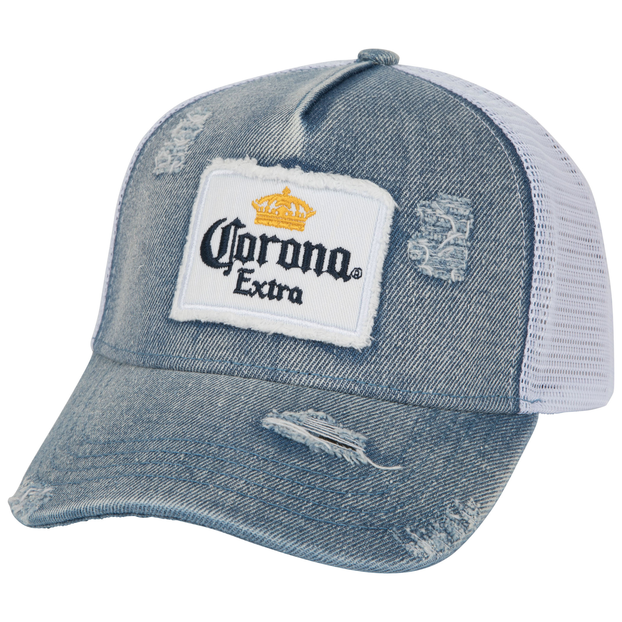 Corona Extra Label Patch Distressed Light Denim Adjustable Hat